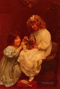 アーサー・ジョン・エルスリー Painting - ブルーリボンの牧歌的な子供たち アーサー・ジョン・エルスリー